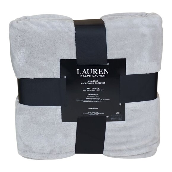 Lauren Ralph Lauren Classic Micromink Blanket Queen 90x90" Luxuriously Soft Gray - Picture 3 of 10
